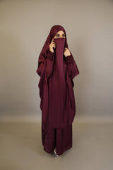 Taharah- Luxurious two piece prayers set khimar style with ribbed sleeves and skirt- Plum Purple