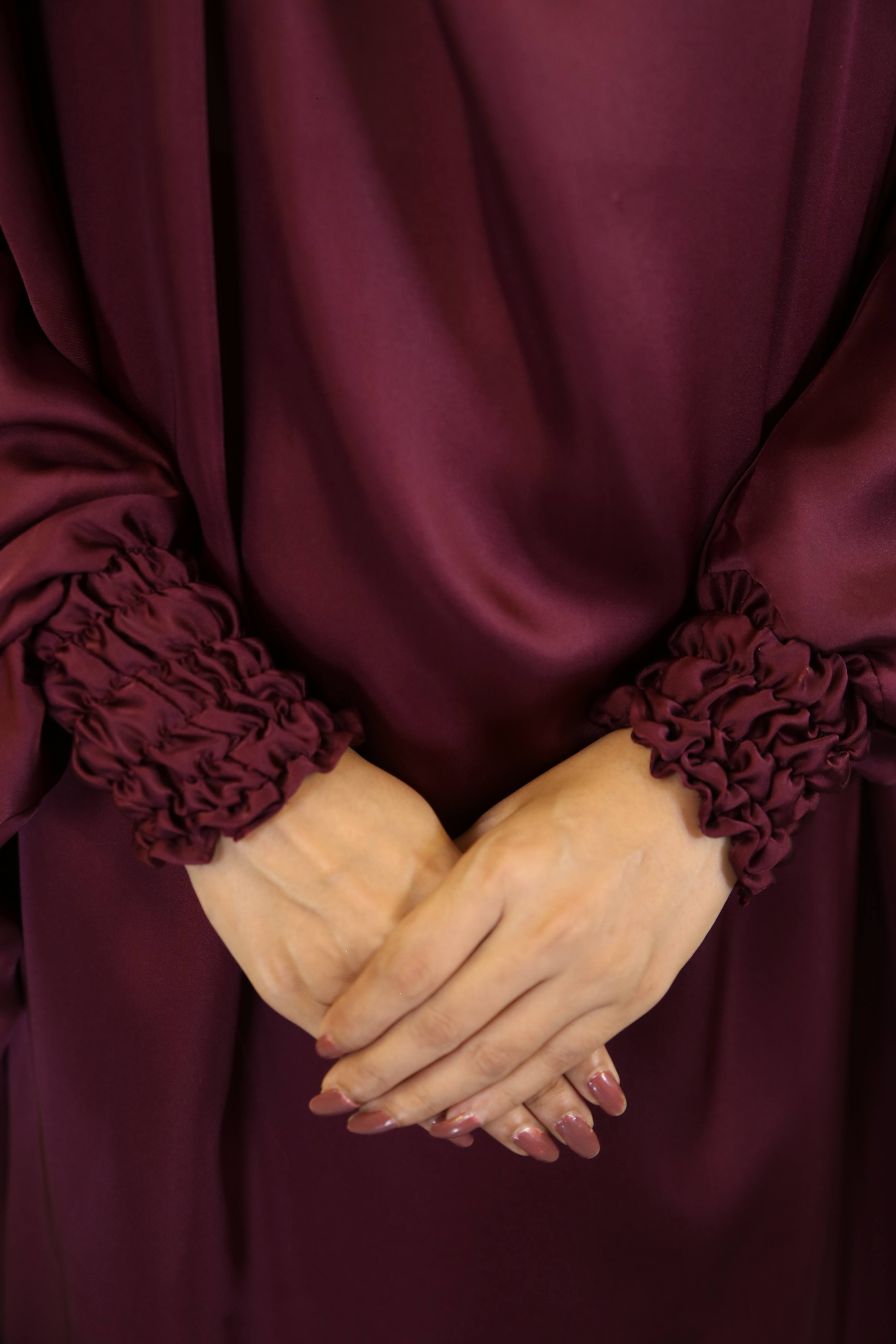 Taharah- Luxurious two piece prayers set khimar style with ribbed sleeves and skirt- Plum Purple