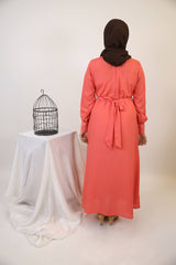 Mommy & Me ✨ Baqah- Enchanting maxi dress with belt embellishment and cuffed sleeves- Apricot pink