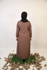 Abadi- Classic chiffon fully lined maxi dress with button down ruffles- Pale Brown