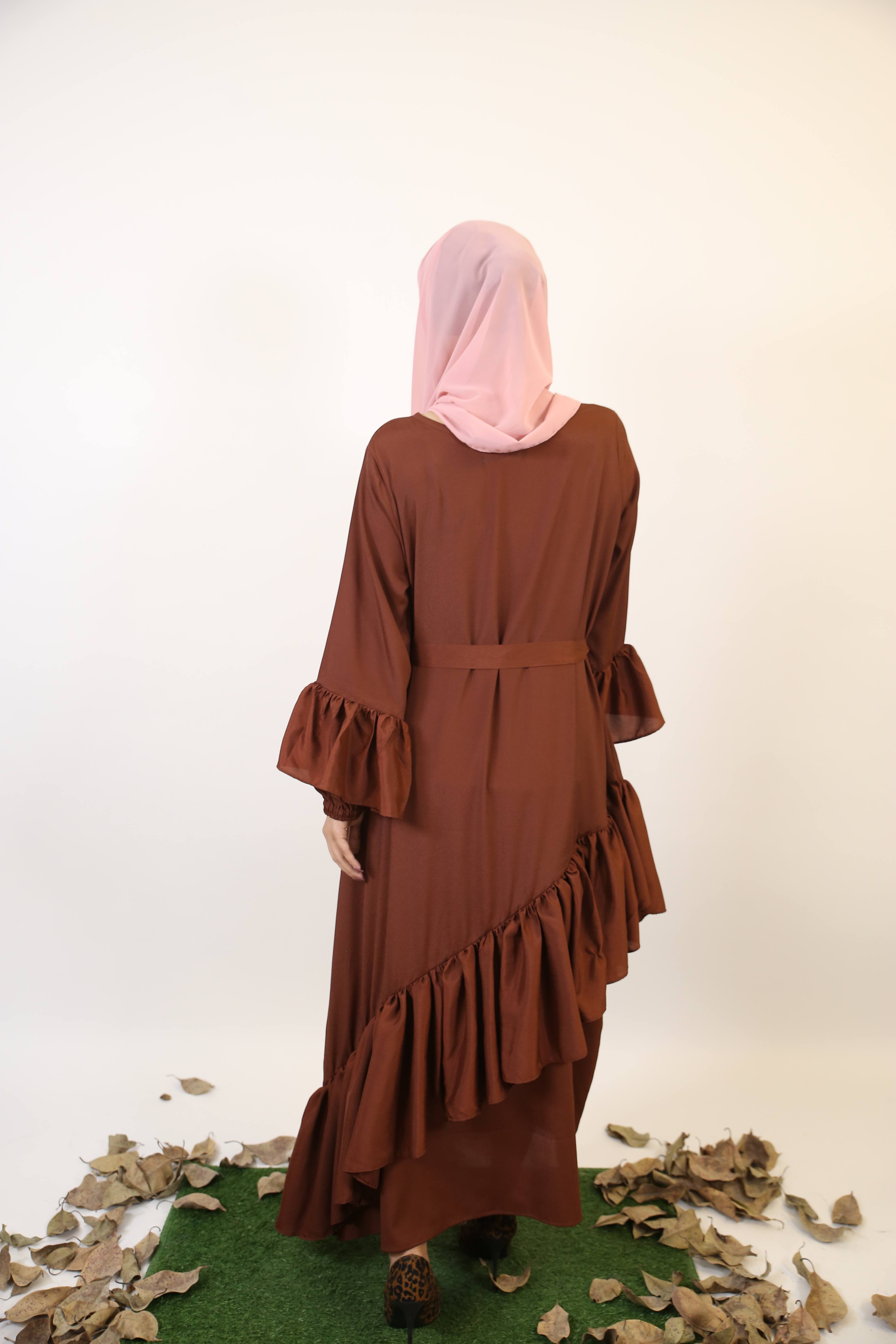 Amber- Glamorous modest maxi dress with slant cut hem and balloon slee Amber- Glamorous modest maxi dress with slant cut hem and balloon slee