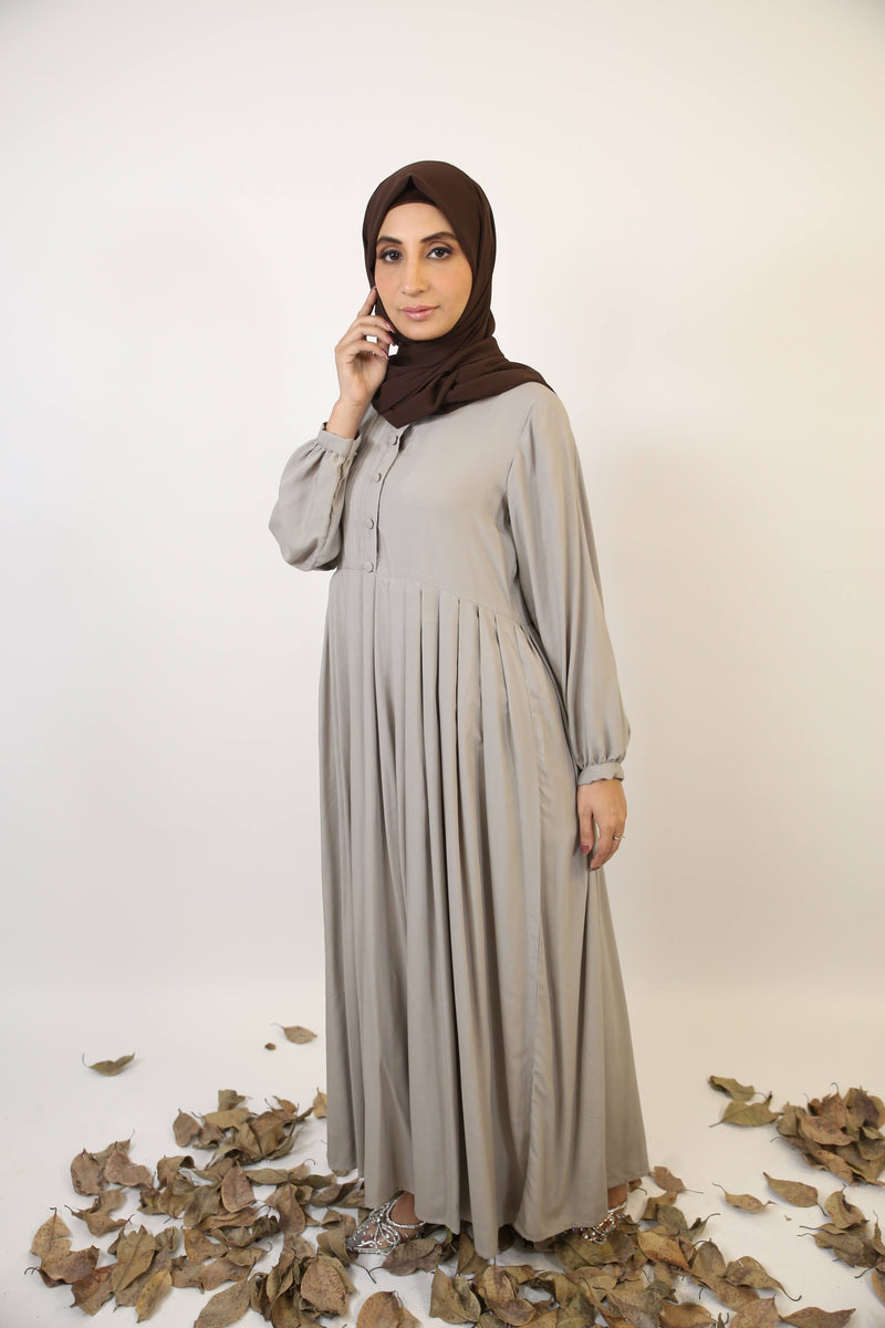 Rasmi- Sophisticated Linen smock dress with pleated front- Slate Gray