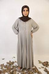 Rasmi- Sophisticated Linen smock dress with pleated front- Slate Gray