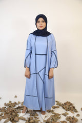 Raye- Stunning baby blue abaya with contrast overlock detailing in Sapphire blue