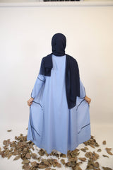Raye- Stunning baby blue abaya with contrast overlock detailing in Sapphire blue