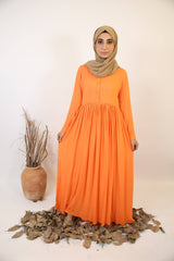 Lahab- Striking Linen maxi dress with ruffled hem and button on front- Tangerine orange