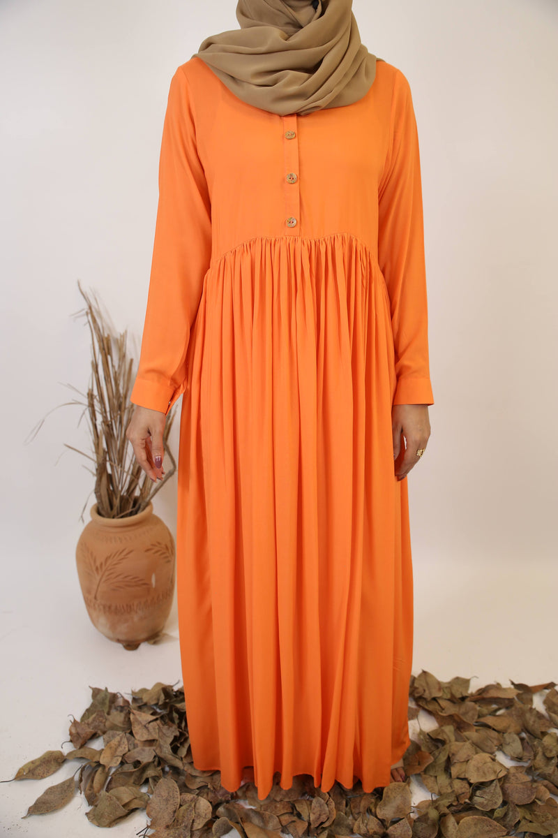Mommy & Me ✨ Lahab- Striking Linen maxi dress with ruffled hem and button on front- Tangerine orange