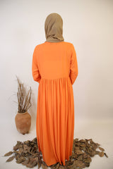 Mommy & Me ✨ Lahab- Striking Linen maxi dress with ruffled hem and button on front- Tangerine orange