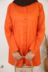 Mushie- Comfortable cotton modest full sleeves shirt with front buttons- Neon Orange