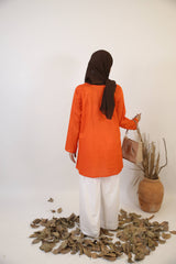 Mushie- Comfortable cotton modest full sleeves shirt with front buttons- Neon Orange