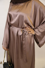Castana- Dazzling Satin batwing abaya with kimono sleeves- khaki beige