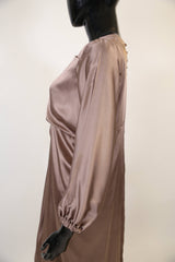 Khushub- Elegant Satin maxi dress with buttons on back detailing- Brown
