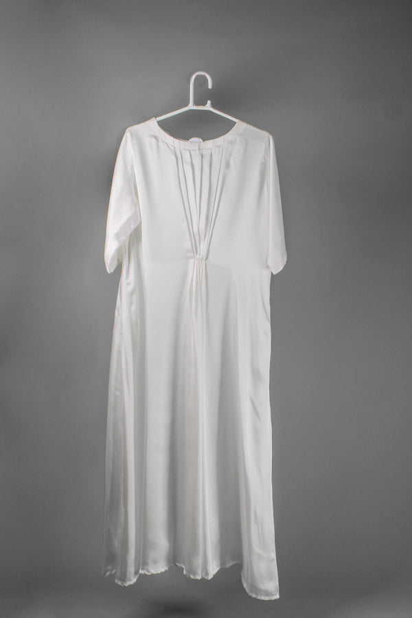 Whispers of Elegance: Pleated Neck Satin White Inner Slip Dress