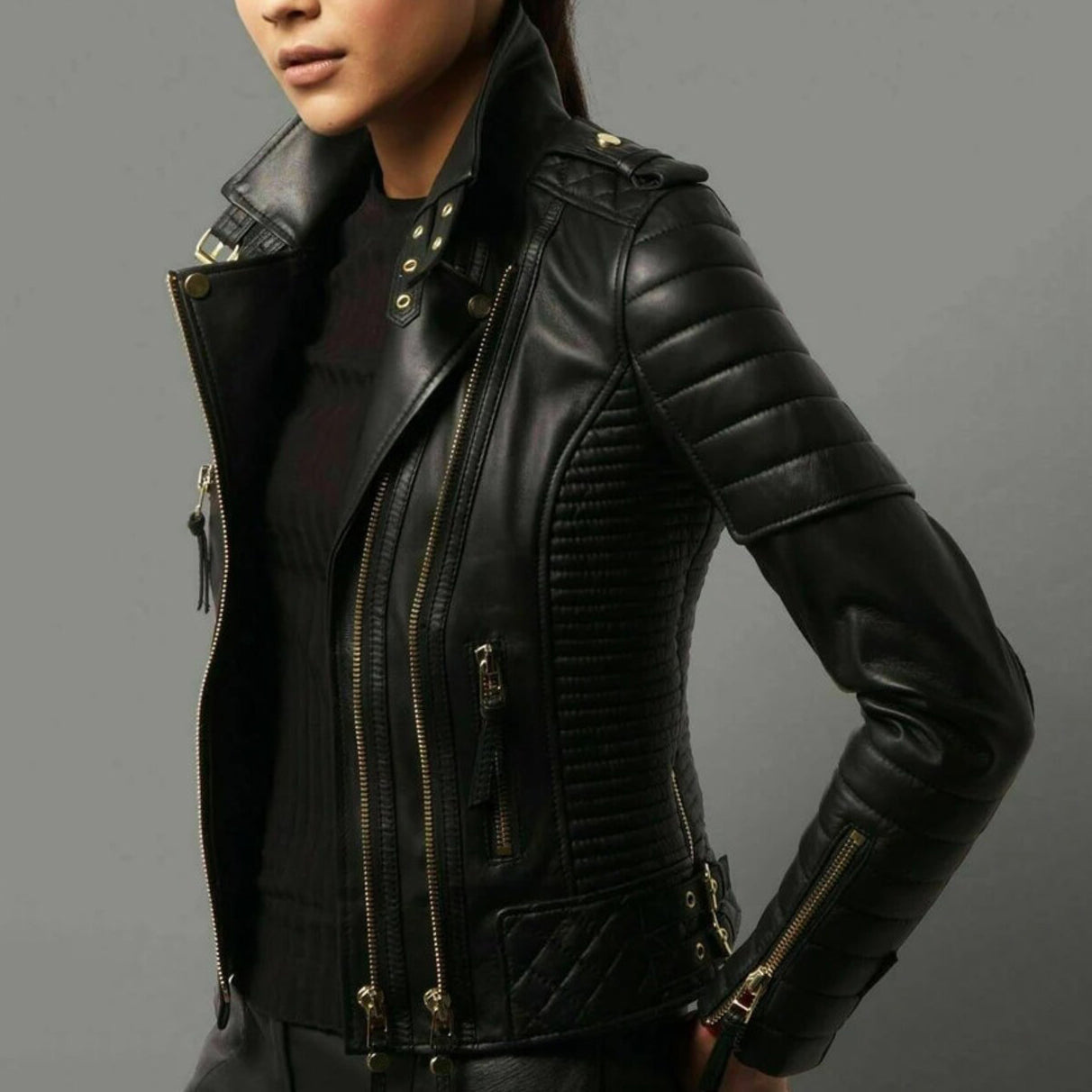 Chic Simplicity  Women's Black Genuine Lambskin Soft Leather Jacket