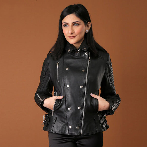 Effortless Edge Women's Unique Black Leather Jacket