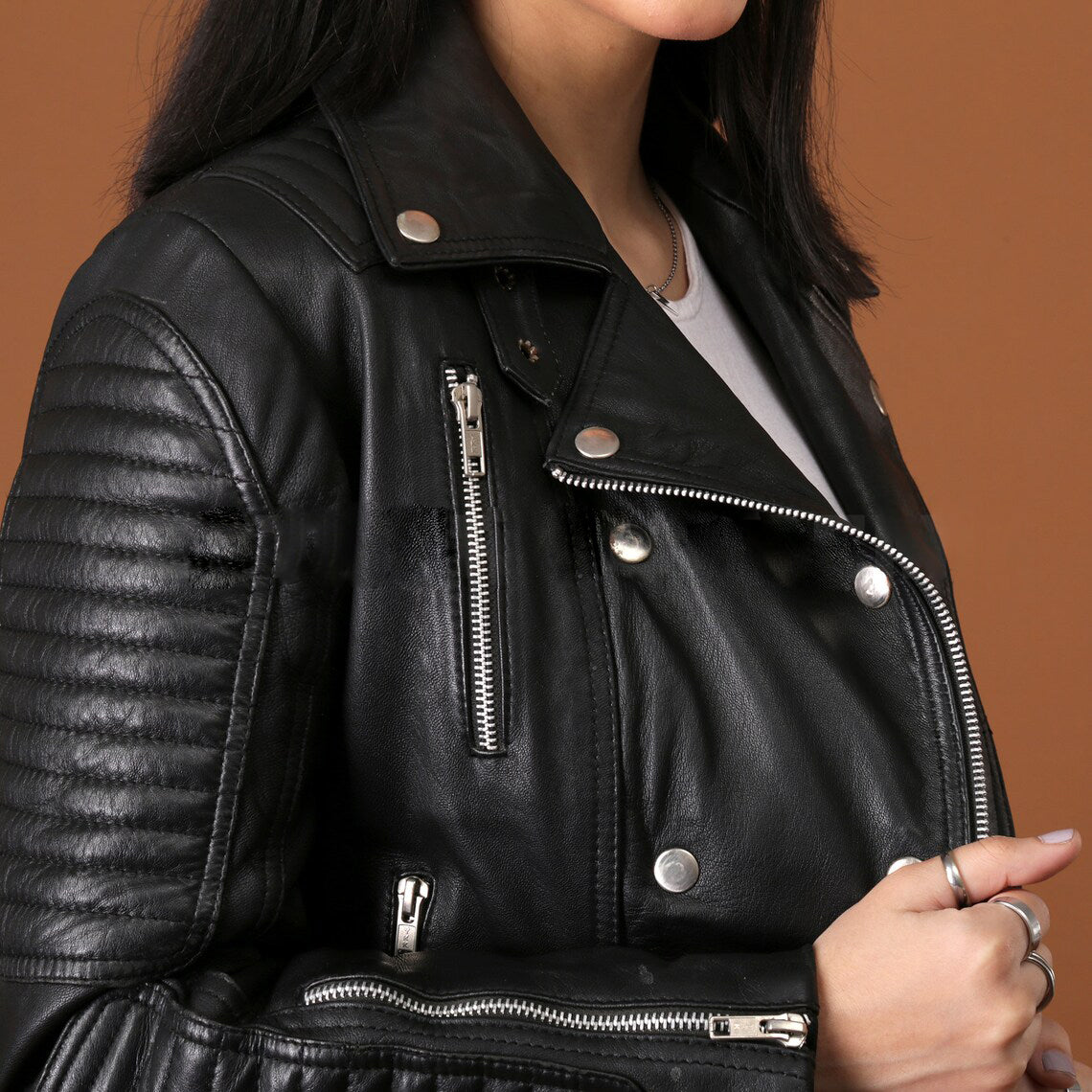 Effortless Edge Women's Unique Black Leather Jacket