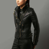 Chic Simplicity  Women's Black Genuine Lambskin Soft Leather Jacket