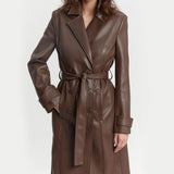 Handmade Brown Leather Trench Coat with belt
