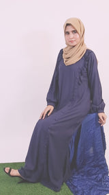 Aqiq-  Stylish Linen modest Maxi dress with ruffles and buttoned down detailing- Midnight Blue