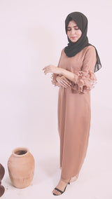 Raml- Chic Chiffon lined maxi dress with tiered sleeves and ruched waist detailing-Camel Beige