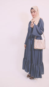 Sawsan- Enchanting Maxi Dress with identical belt and ruffled hem - Indigo blue