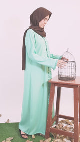 Naseem- Ethereal Maxi abaya with pleated sleeves and full length Ruffled-Mint Green